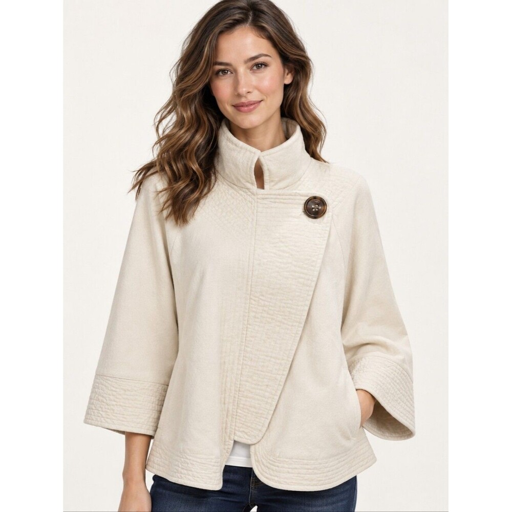 EUC East 5th women's tan wool blend one button circle cape, L/XL
